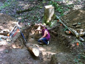 Jeff hacking thru roots of unfortunately located Ash tree that had to be sacrificed to the powerhouse gods.