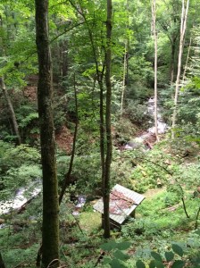 Powerhouse from uphill during high water in summer